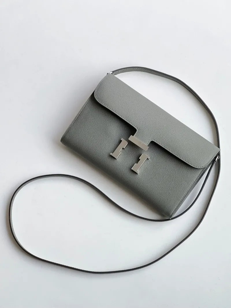 Alternative view of Hermes Gray Leather Crossbody Satchel Bag