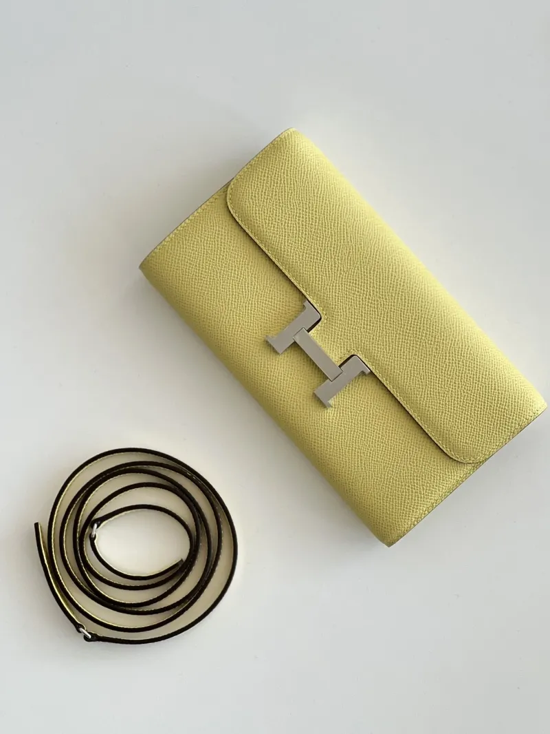 Hermes Pale Yellow Crossbody Wallet Bag 282