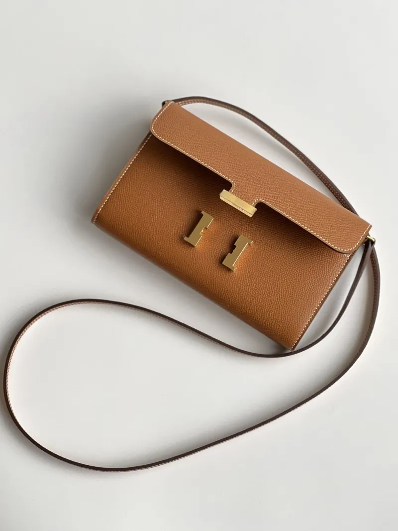 Alternative view of Hermes Brown Leather Crossbody Satchel Bag