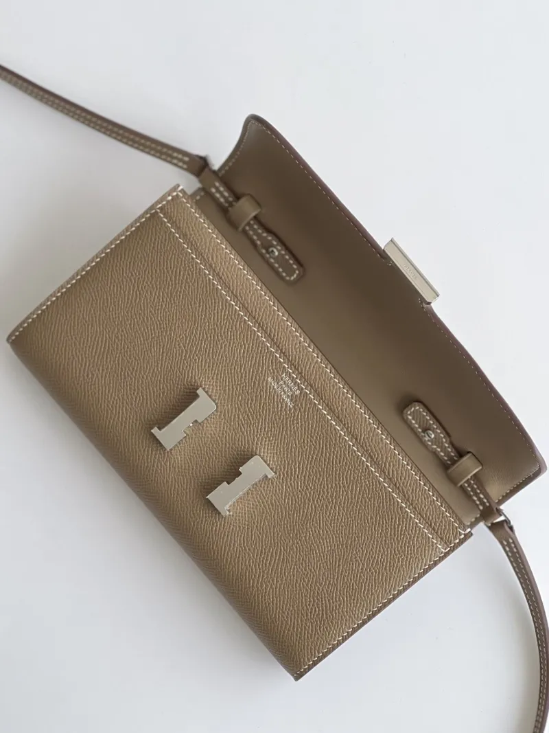 Hermes Taupe Leather Crossbody Satchel Bag 290 - Image 3