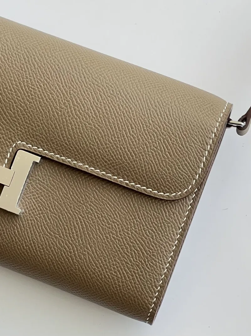 Hermes Taupe Leather Crossbody Satchel Bag 290 - Image 6