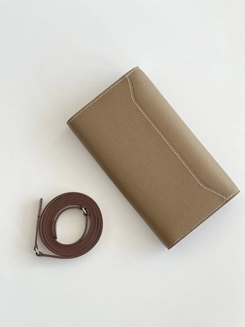 Hermes Taupe Leather Crossbody Satchel Bag 290 - Image 8