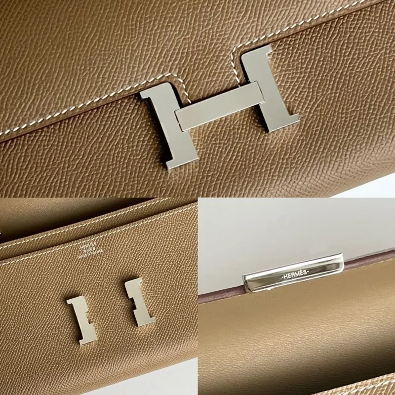 Hermes Taupe Leather Crossbody Satchel Bag 290 - Image 9