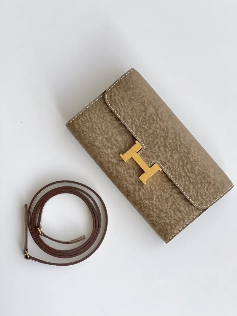 Hermes Taupe Crossbody Wallet Bag 291