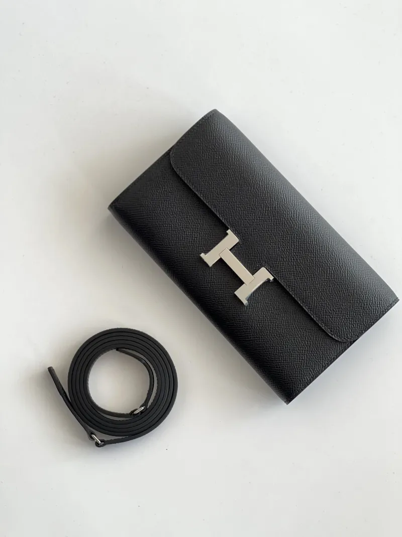 Hermes Black Leather Crossbody Satchel Bag