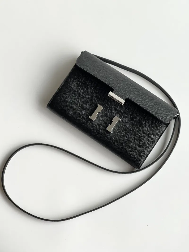 Alternative view of Hermes Black Leather Crossbody Satchel Bag