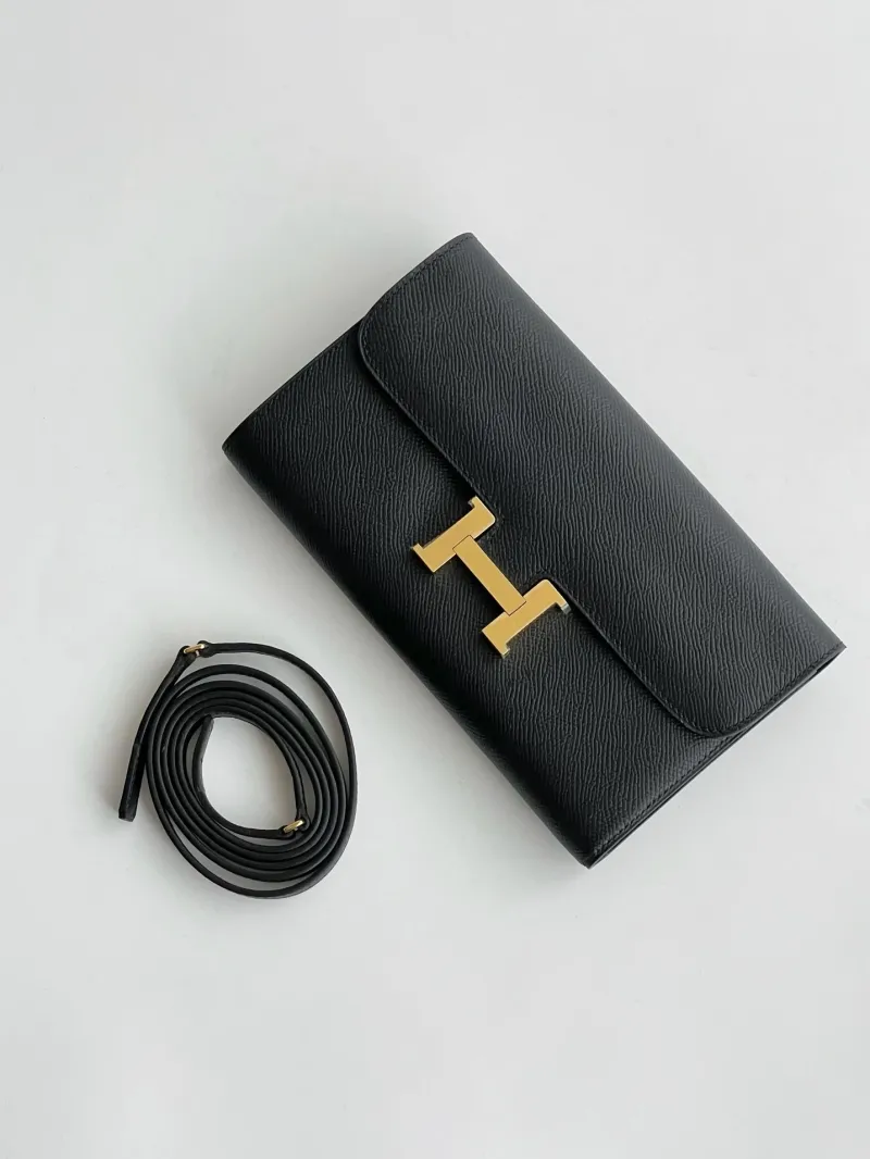 Hermes Black Leather Crossbody Satchel Bag 293