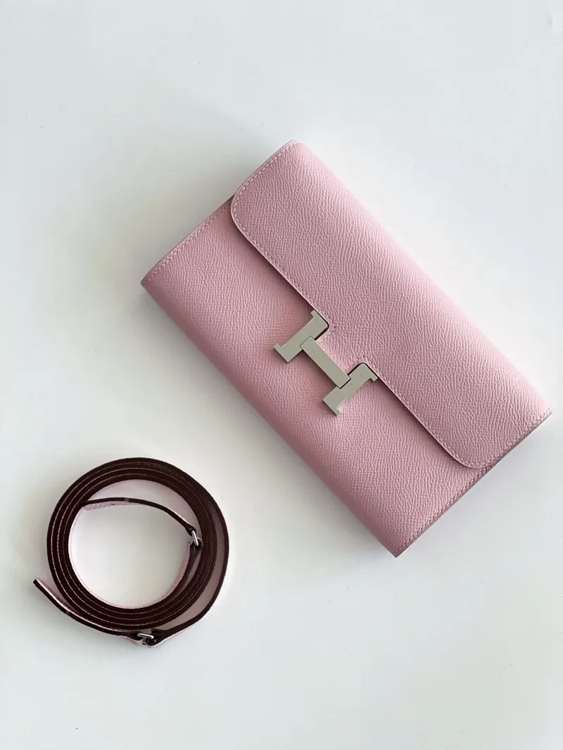 Hermes Pink Leather Crossbody Wallet Bag