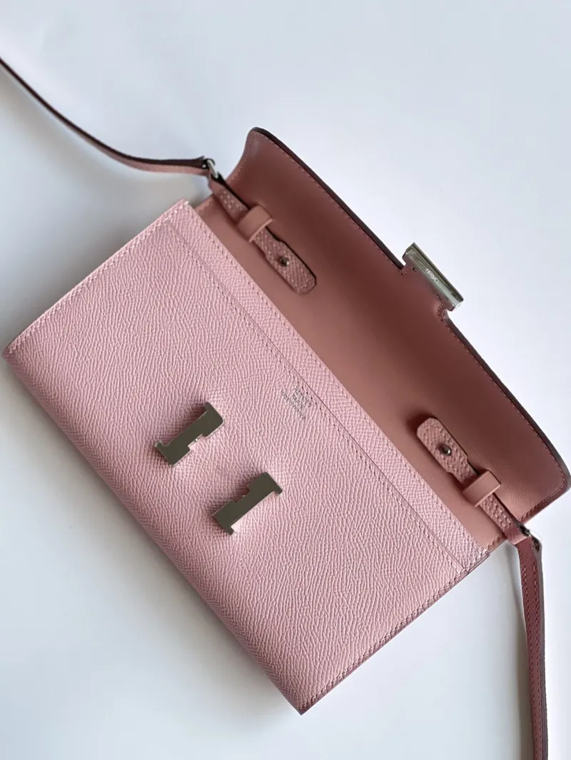 Hermes Pink Leather Crossbody Wallet Bag - Image 3
