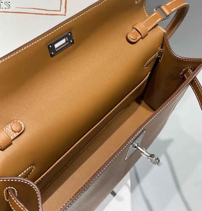 Hermes Tan Leather Shoulder Satchel Bag - Image 9