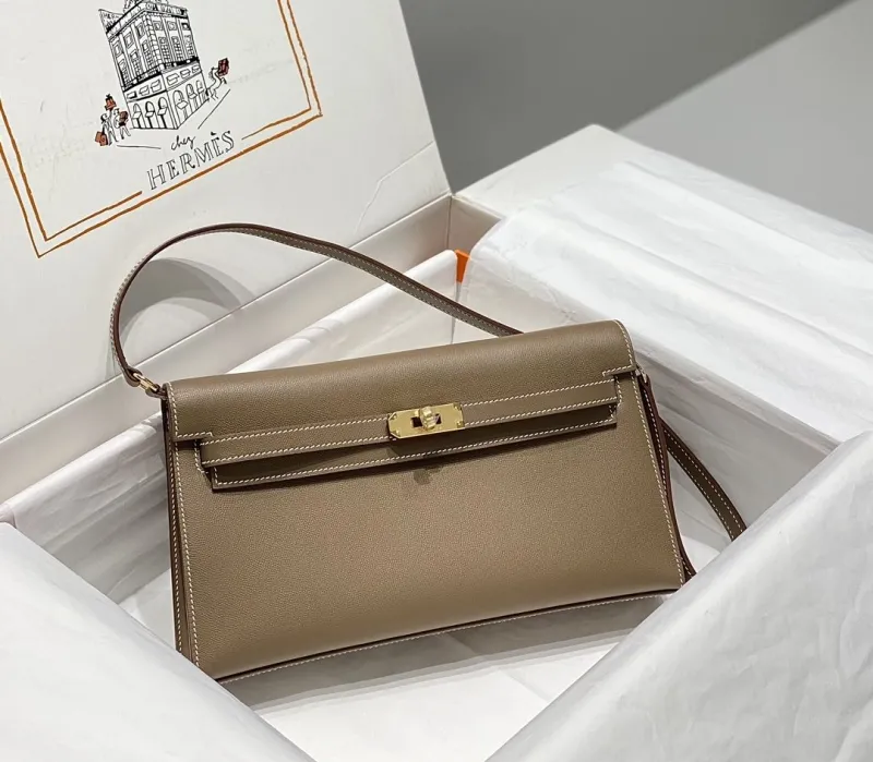 Hermes Taupe Leather Shoulder Satchel Bag