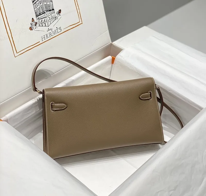 Alternative view of Hermes Taupe Leather Shoulder Satchel Bag
