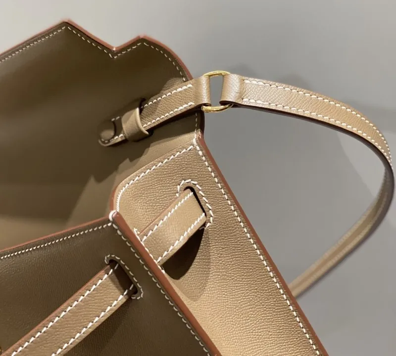 Hermes Taupe Leather Shoulder Satchel Bag - Image 6