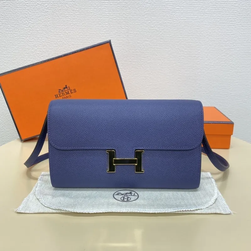 Hermes Blue Leather Satchel Crossbody Bag 305