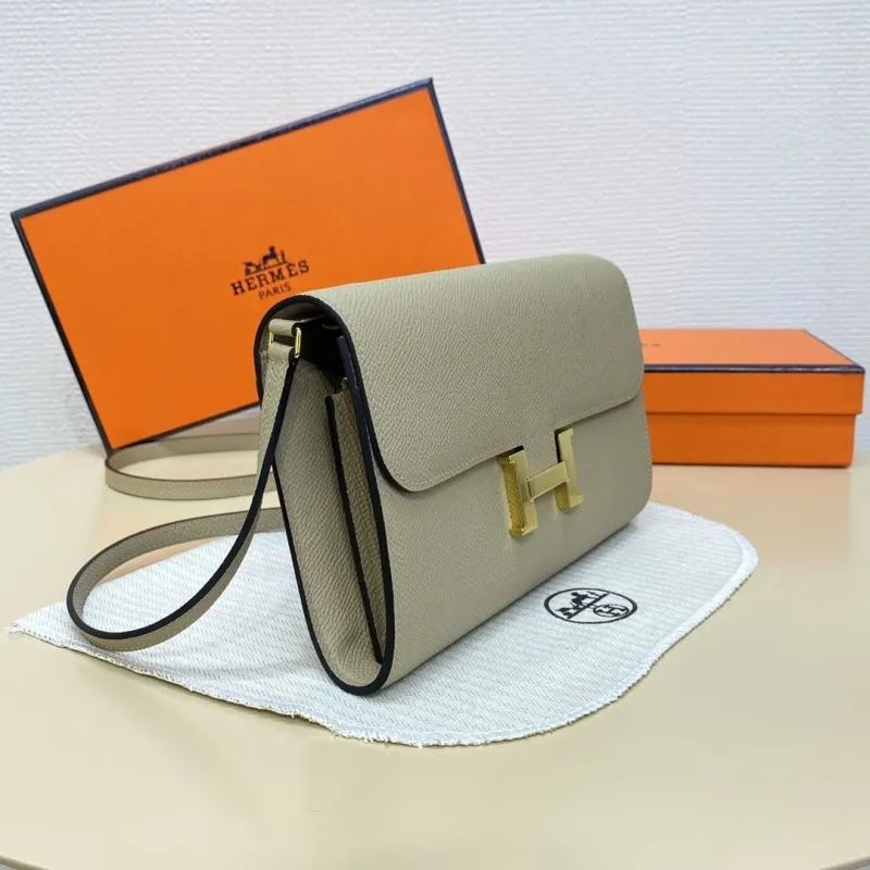 Hermes Beige Leather Crossbody Satchel Bag - Image 4