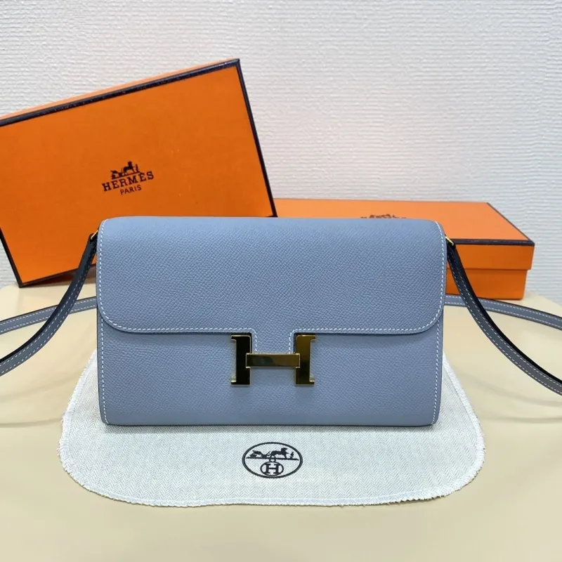 Hermes Light Blue Leather Crossbody Satchel Bag B DJ 932H
