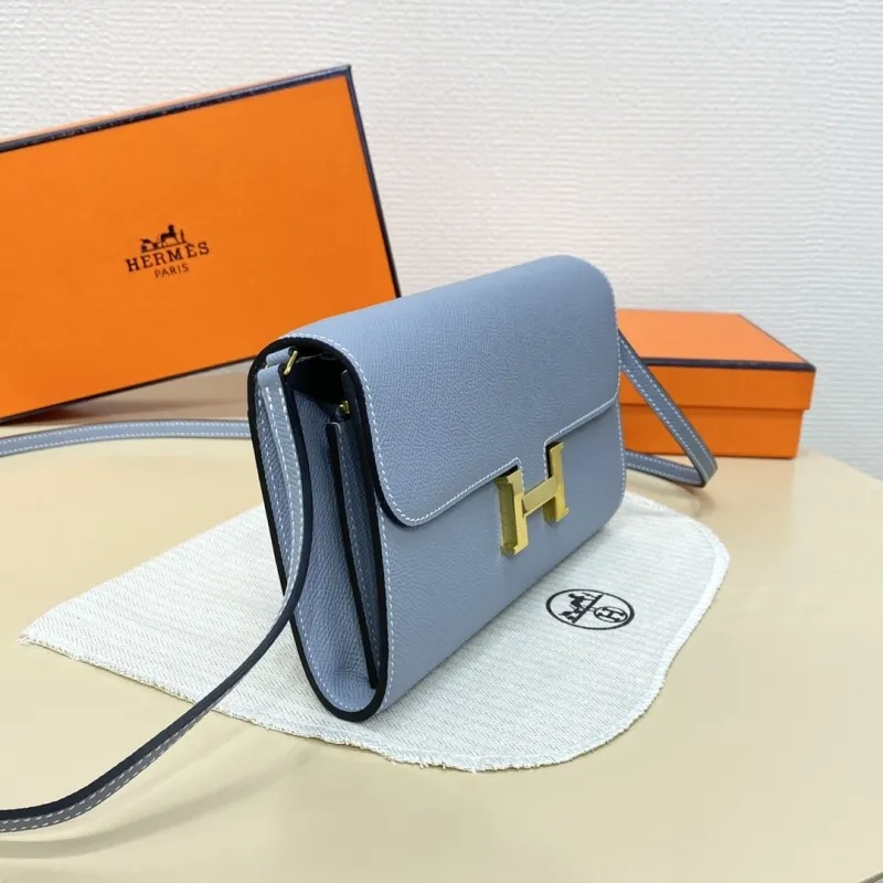 Hermes Light Blue Leather Crossbody Satchel Bag B DJ 932H - Image 4