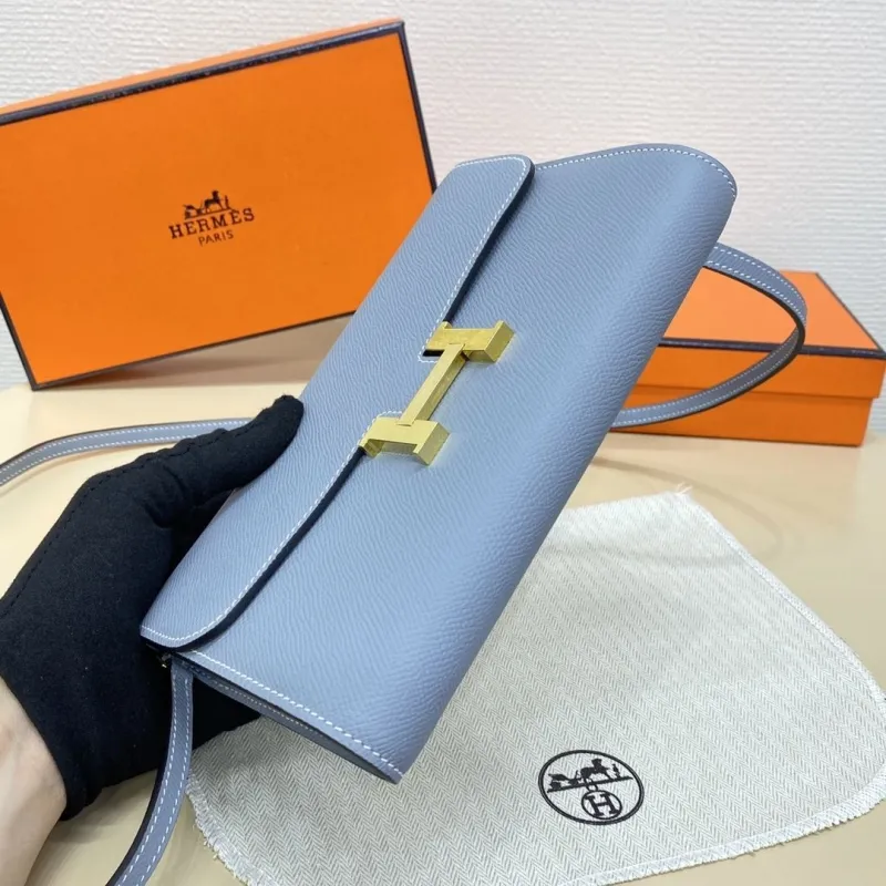 Hermes Light Blue Leather Crossbody Satchel Bag B DJ 932H - Image 5