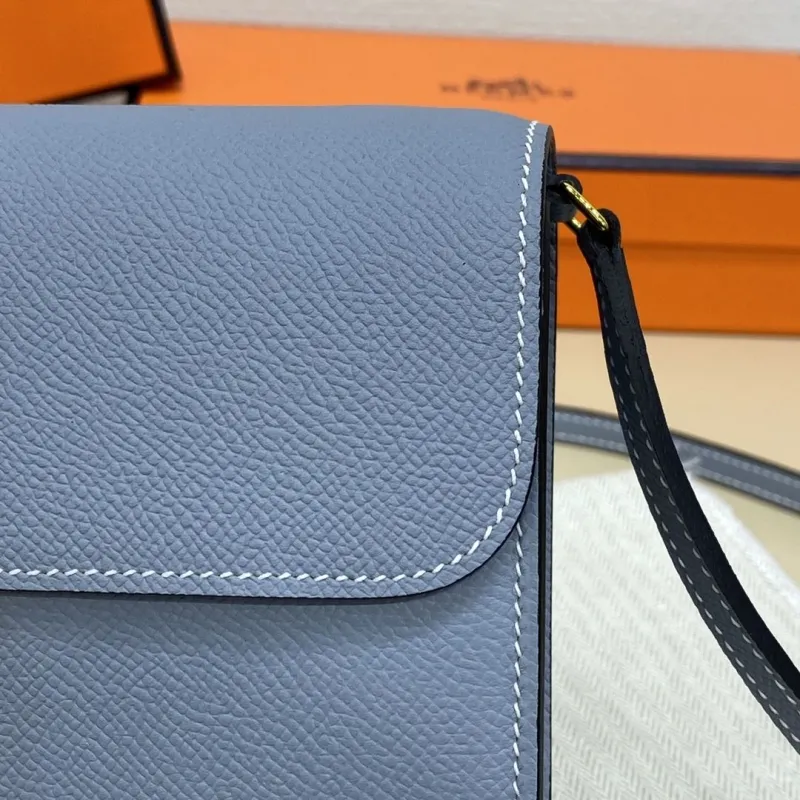 Hermes Light Blue Leather Crossbody Satchel Bag B DJ 932H - Image 7