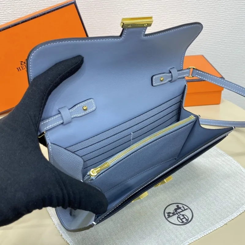 Hermes Light Blue Leather Crossbody Satchel Bag B DJ 932H - Image 10
