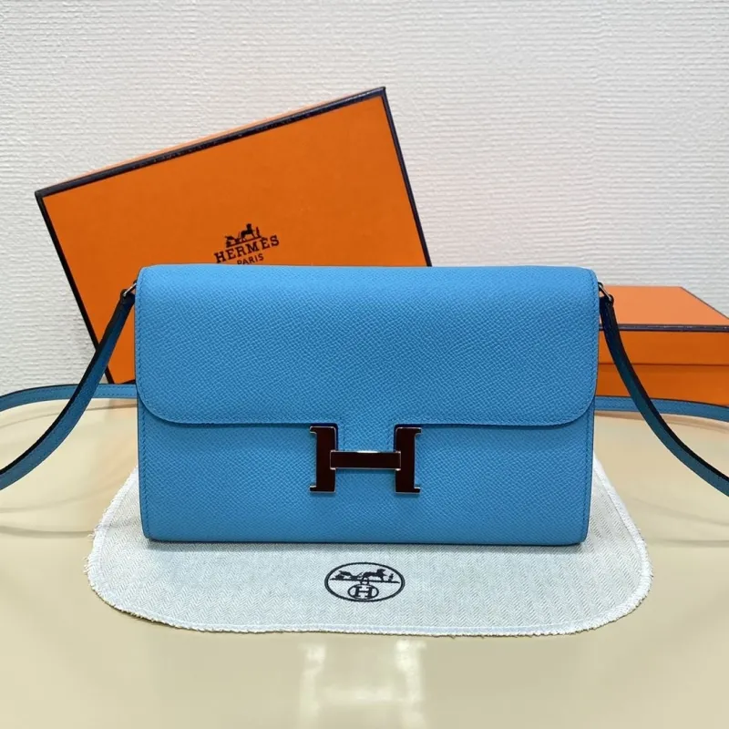 Hermes Blue Leather Crossbody Satchel Bag