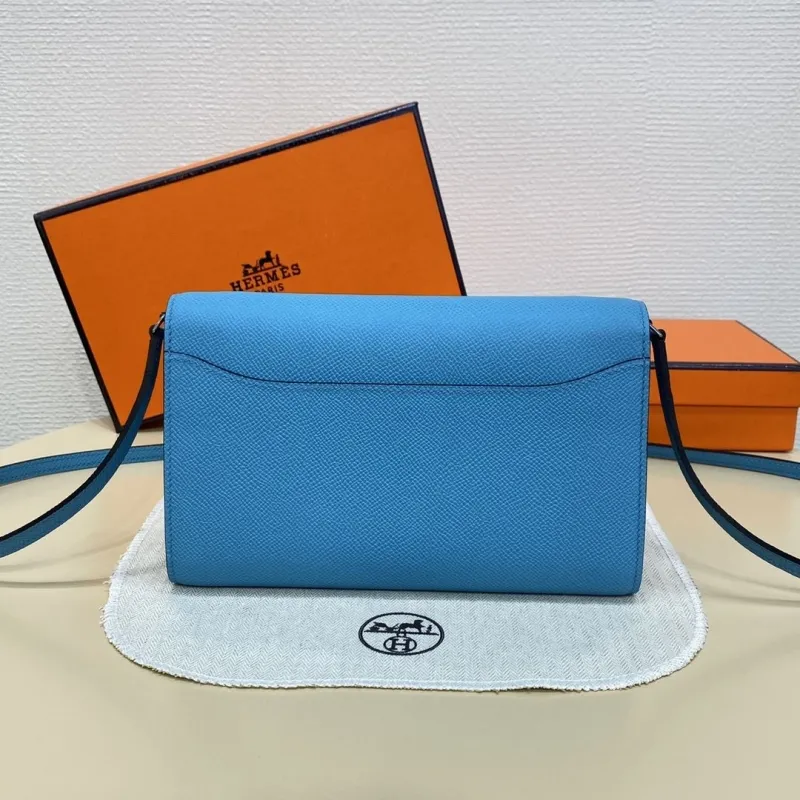 Hermes Blue Leather Crossbody Satchel Bag - Image 3