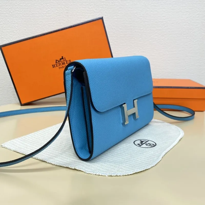 Hermes Blue Leather Crossbody Satchel Bag - Image 4