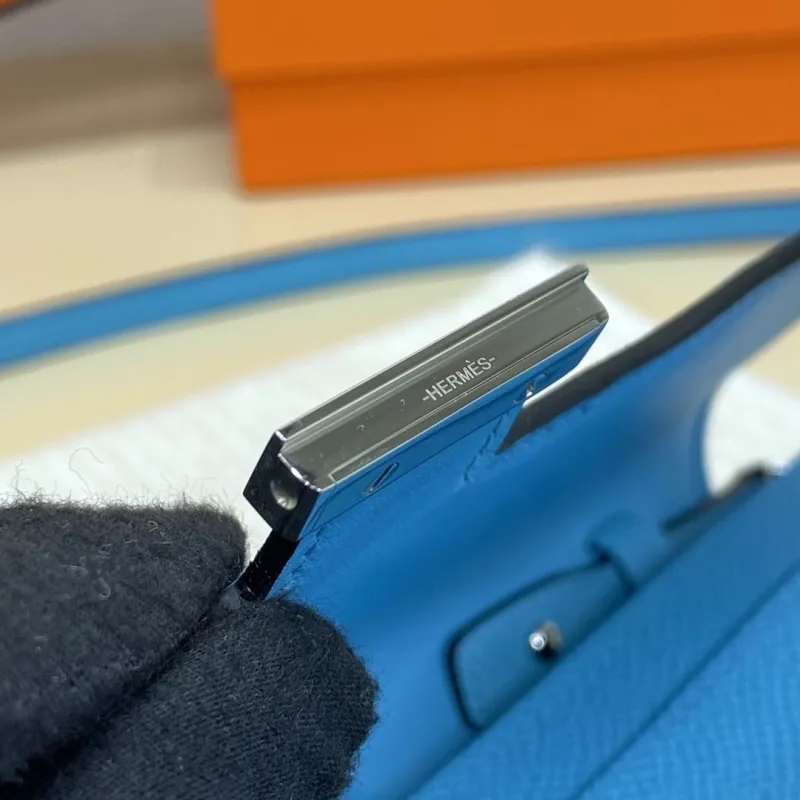Hermes Blue Leather Crossbody Satchel Bag - Image 8