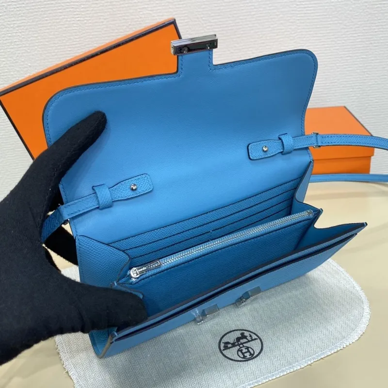 Hermes Blue Leather Crossbody Satchel Bag - Image 10
