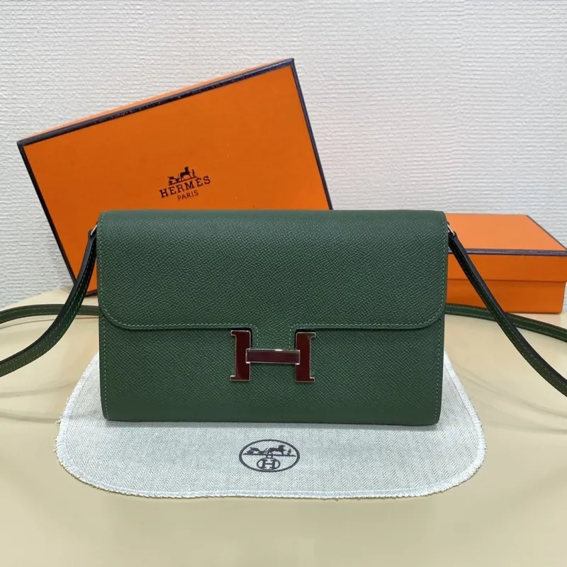 Hermes Green Leather Crossbody Satchel Bag 324
