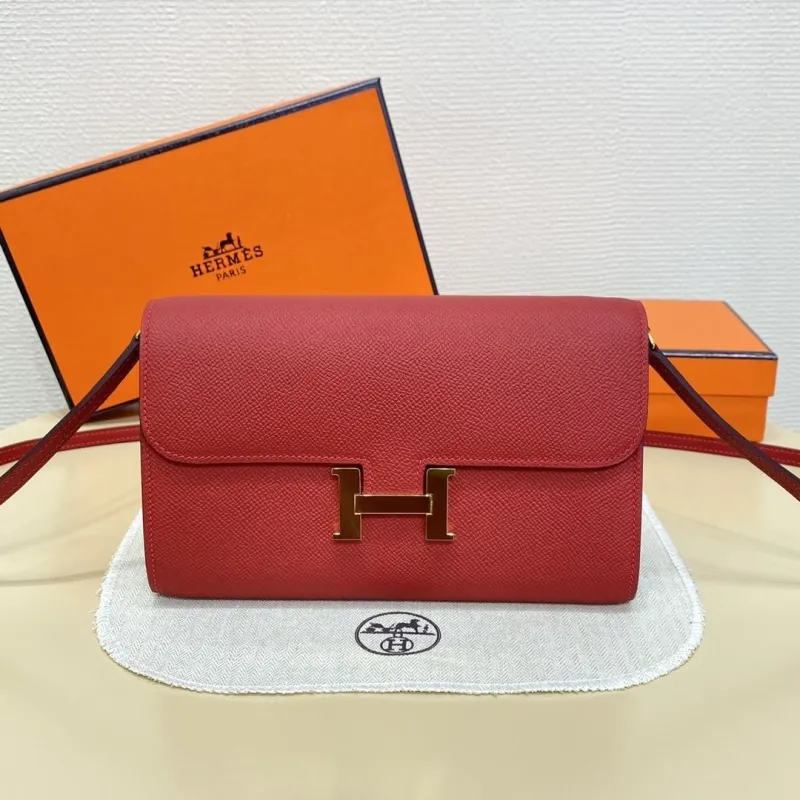 Hermes Red Leather Crossbody Satchel Bag