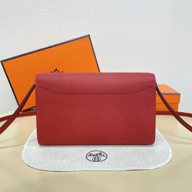 Alternative view of Hermes Red Leather Crossbody Satchel Bag