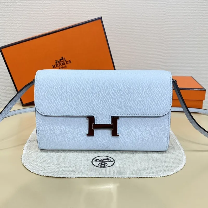 Hermes Light Blue Leather Crossbody Satchel Bag 334