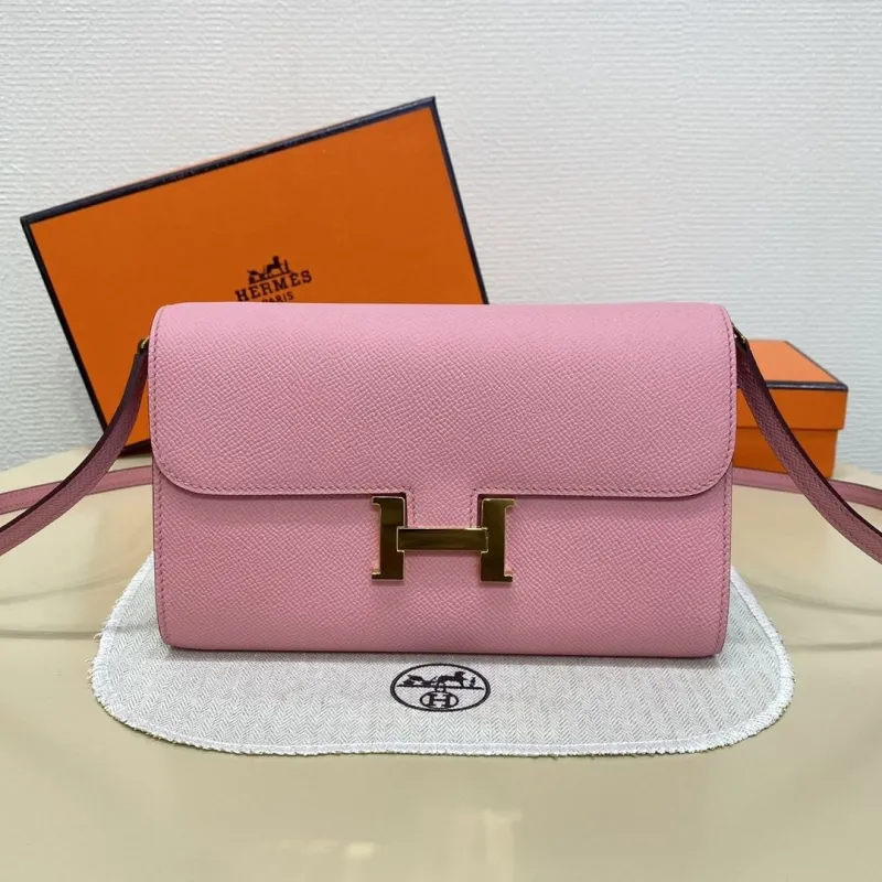 Hermes Pink Leather Crossbody Bag 337