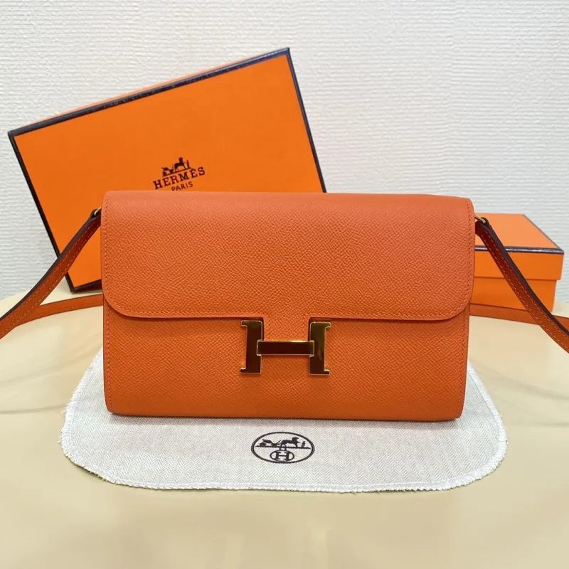 Hermes Orange Leather Crossbody Satchel Bag