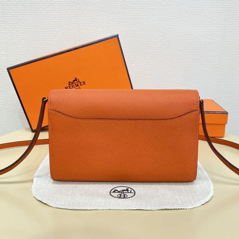 Alternative view of Hermes Orange Leather Crossbody Satchel Bag