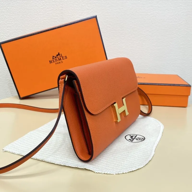 Hermes Orange Leather Crossbody Satchel Bag - Image 3