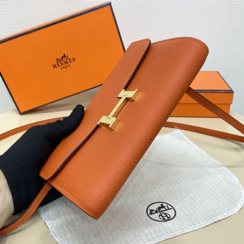 Hermes Orange Leather Crossbody Satchel Bag - Image 4