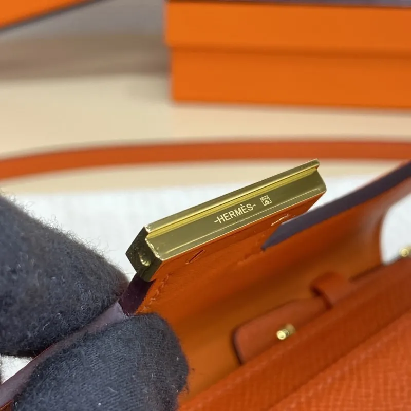 Hermes Orange Leather Crossbody Satchel Bag - Image 6