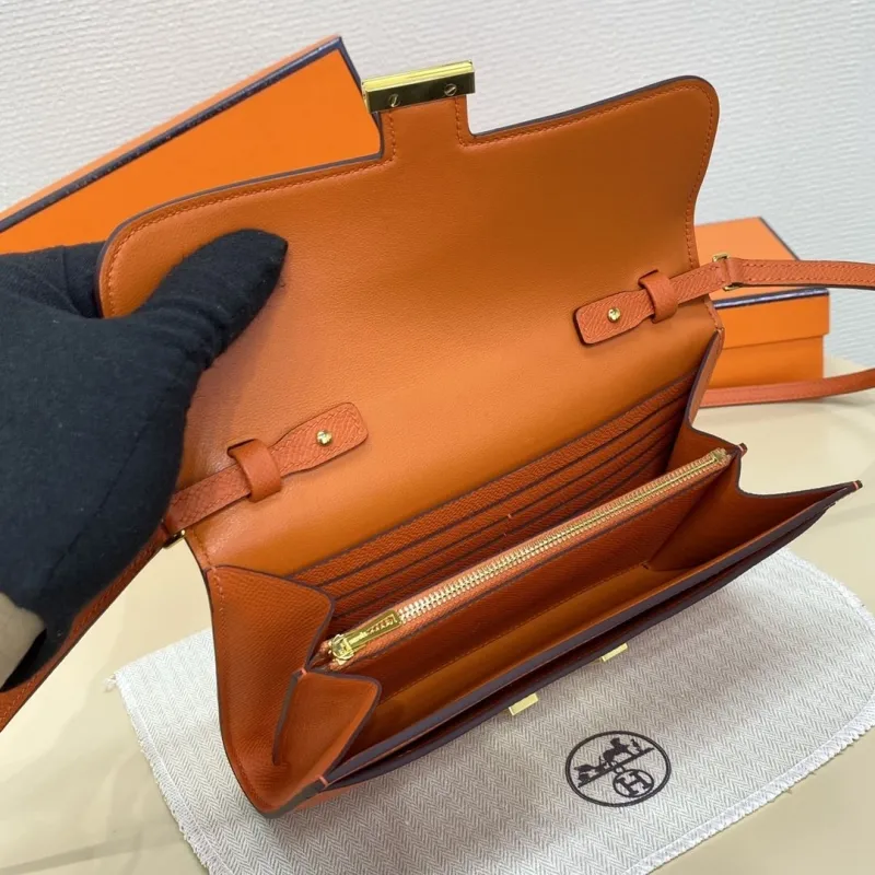 Hermes Orange Leather Crossbody Satchel Bag - Image 9