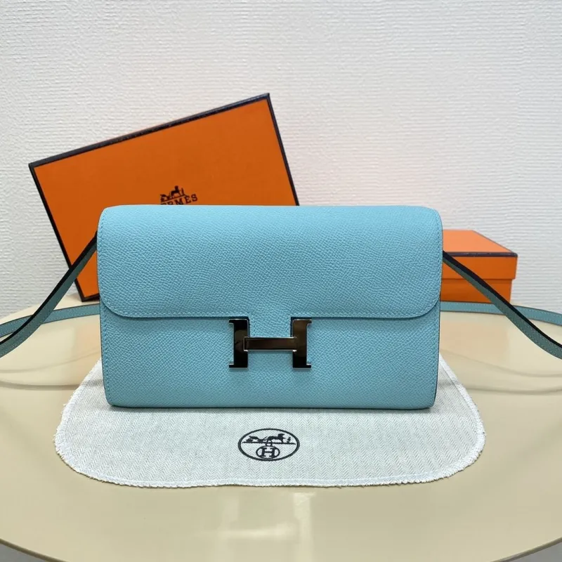 Hermes Light Blue Leather Crossbody Satchel Bag 342