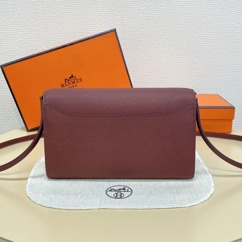 Hermes Burgundy Leather Crossbody Satchel Bag BD1-932H - Image 3