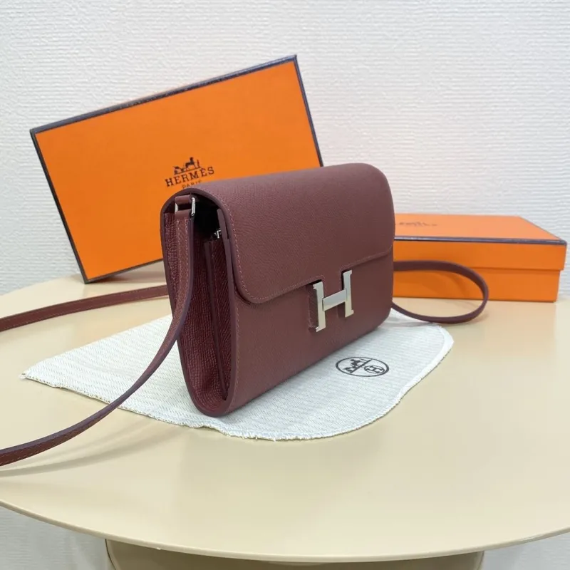 Hermes Burgundy Leather Crossbody Satchel Bag BD1-932H - Image 4