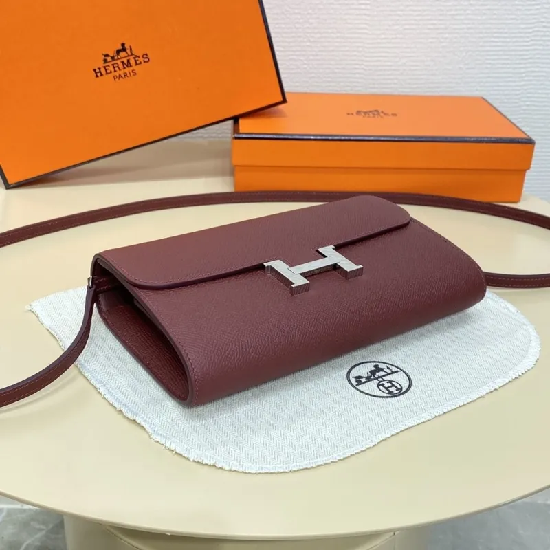 Hermes Burgundy Leather Crossbody Satchel Bag BD1-932H - Image 5