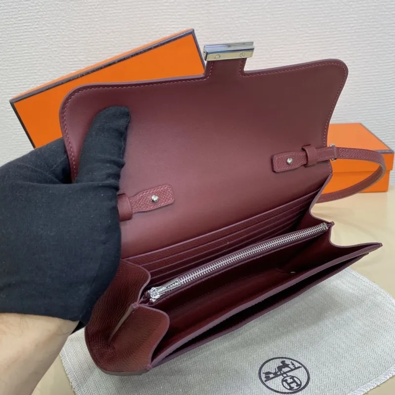 Hermes Burgundy Leather Crossbody Satchel Bag BD1-932H - Image 10
