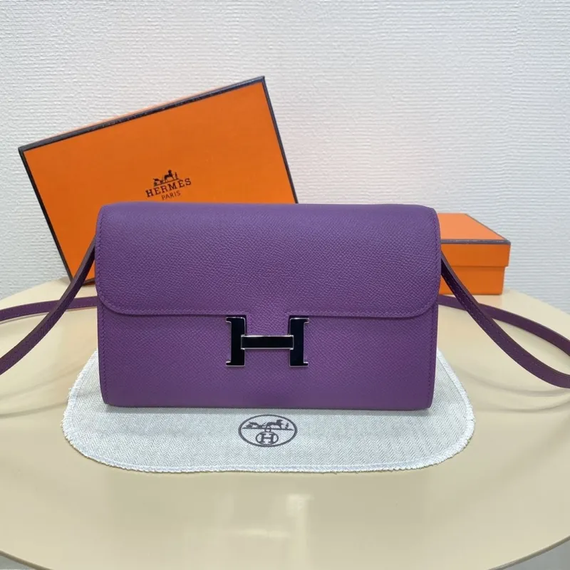 Hermes Purple Leather Crossbody Satchel Bag B-DJ 932H