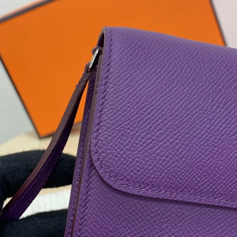 Hermes Purple Leather Crossbody Satchel Bag B-DJ 932H - Image 7