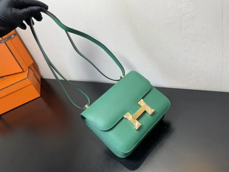 Hermes Green Leather Satchel Bag 351 - Image 6