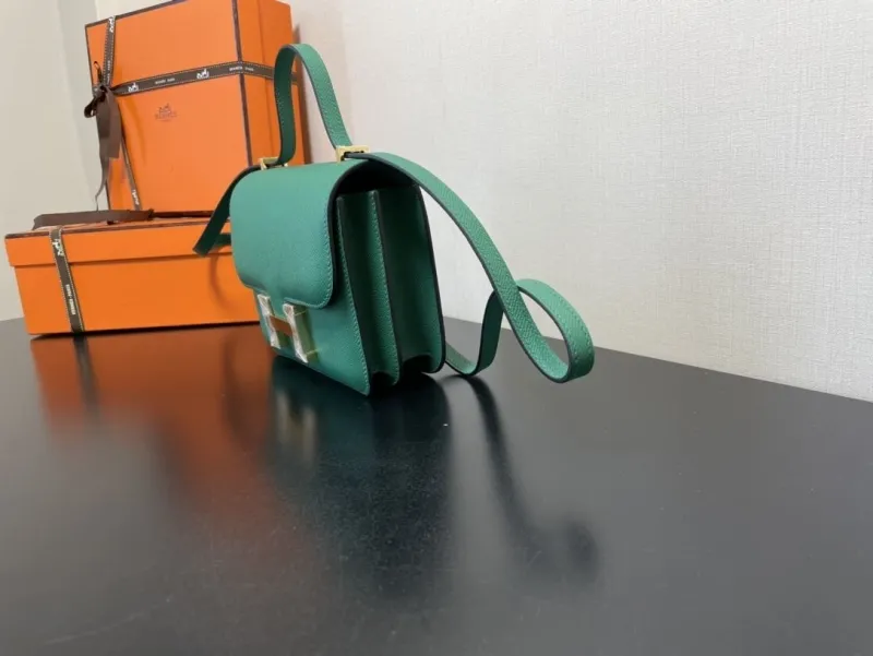 Hermes Green Leather Satchel Bag 351 - Image 8