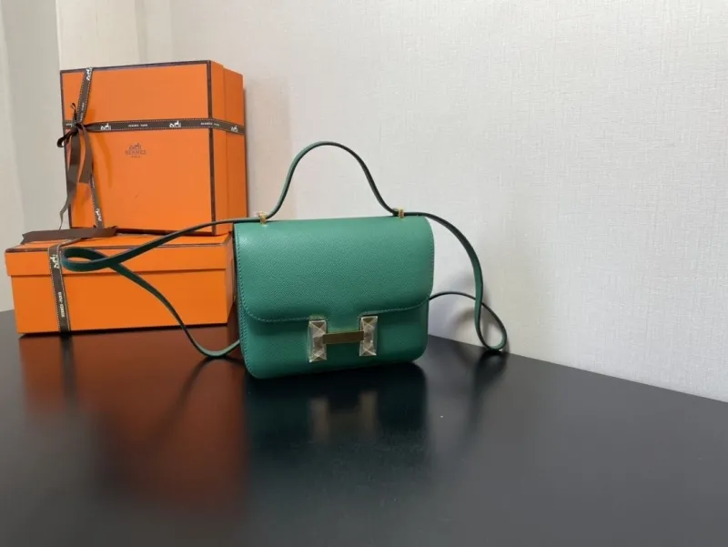 Hermes Green Leather Satchel Bag 351 - Image 9